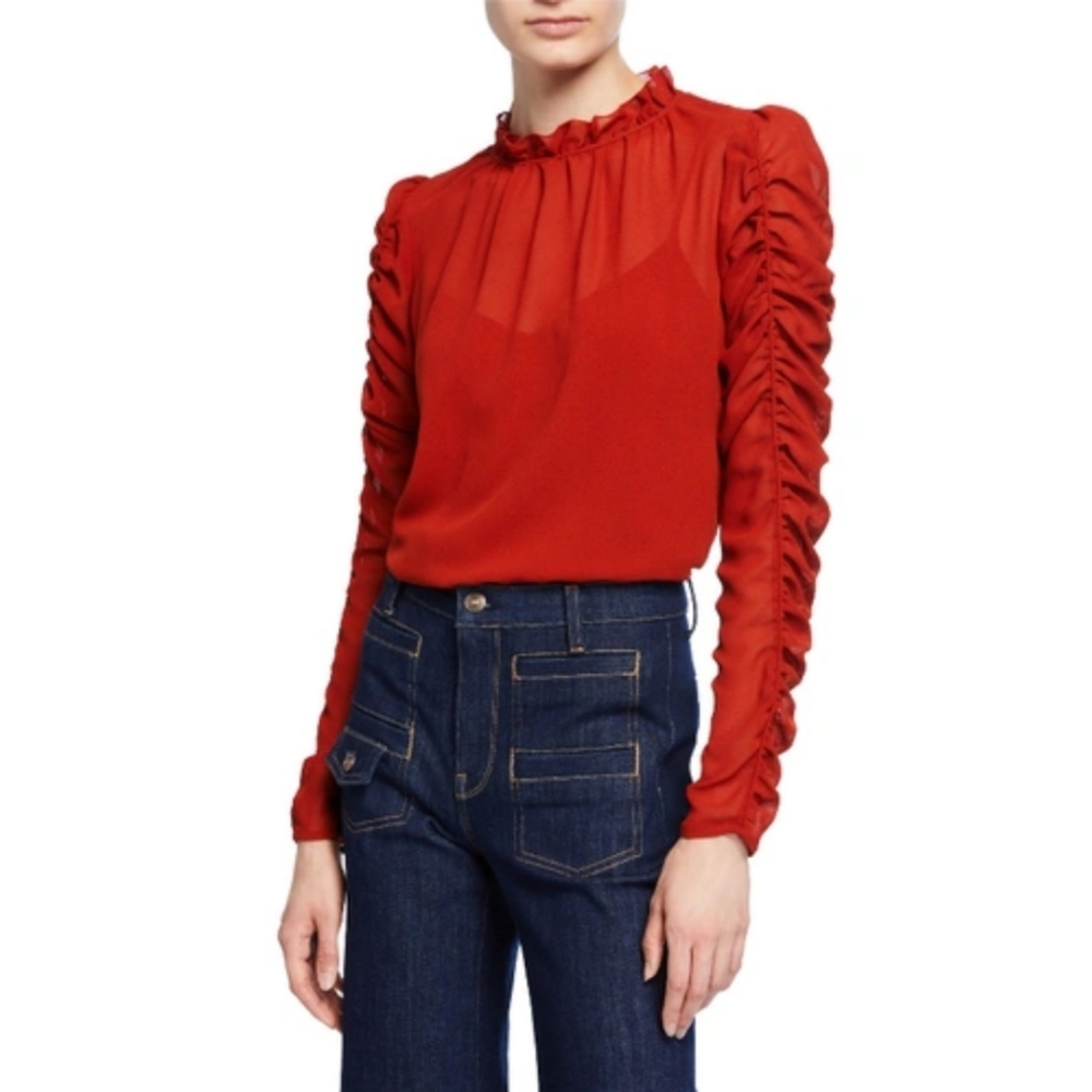 🆕️ See by Chloé Ruched Long Sleeve Blouse — Earthy Red | US 4 Boho Designer